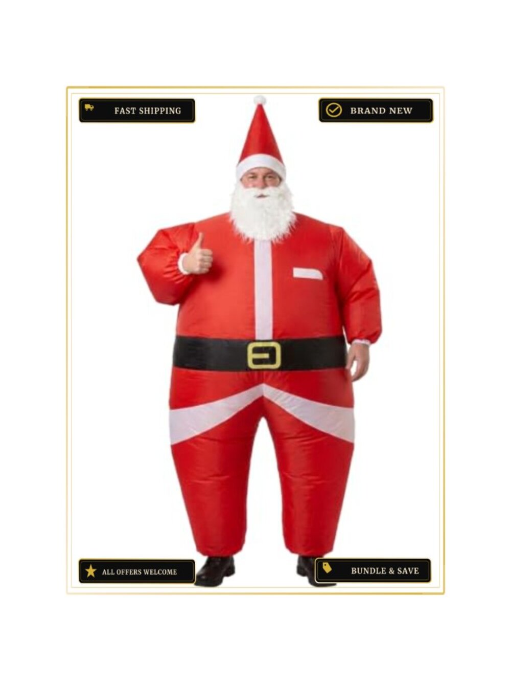 Inflatable Santa Claus Costume Adult One Size With Fan Beard Hat